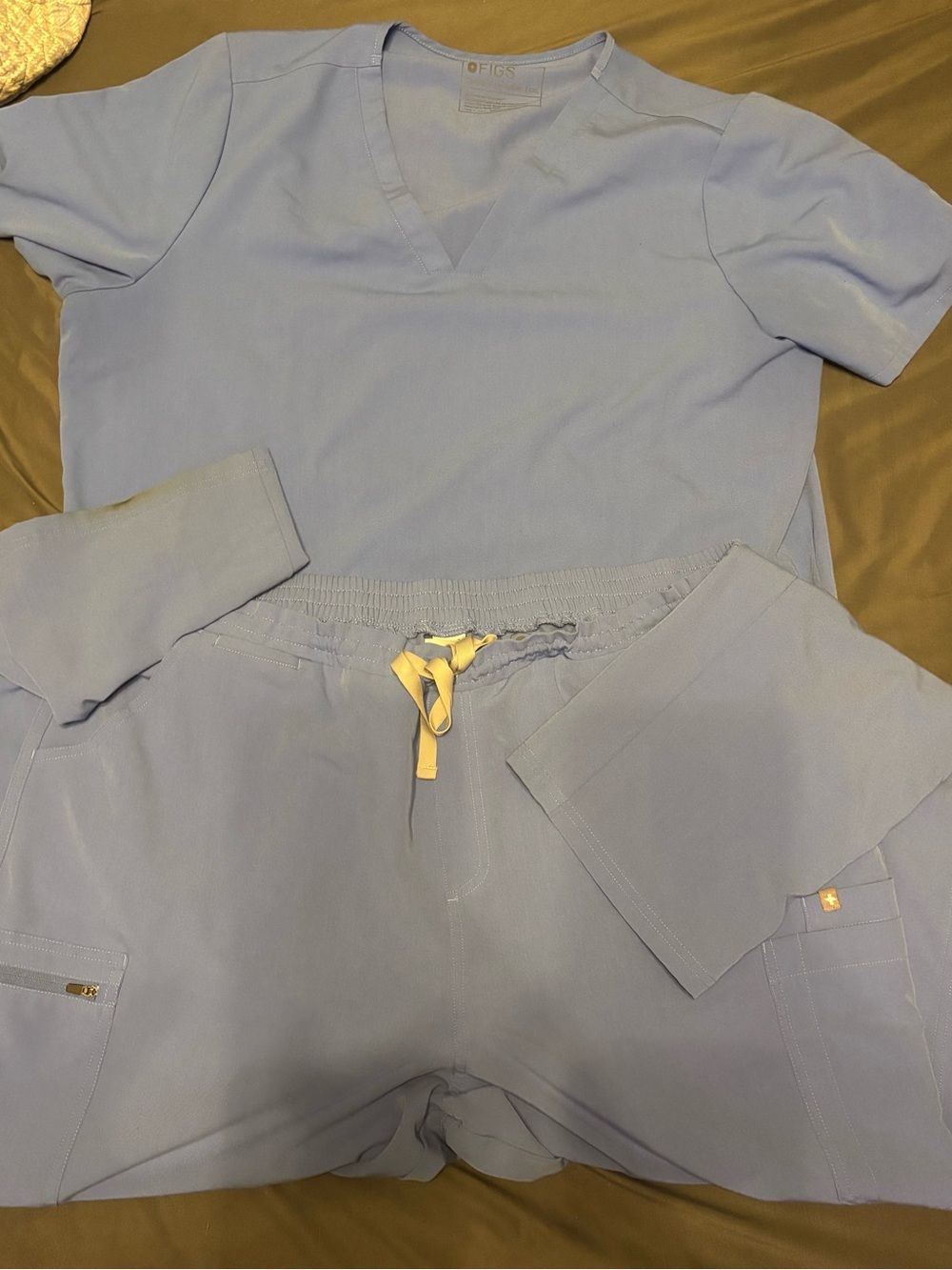 Figs Ceil Blue V-Neck Scrub Top and Drawstring Pants